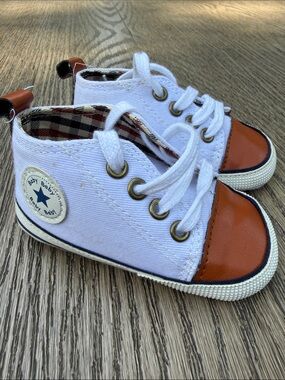 White and Brown Baby/Toddler Canvas High-Top Sneakers